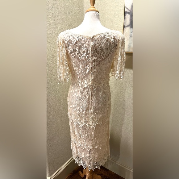 VTG House of Bianchi Tiered Lace Boho Tear Drop Layered Wedding Flapper Dress S - Picture 5 of 11